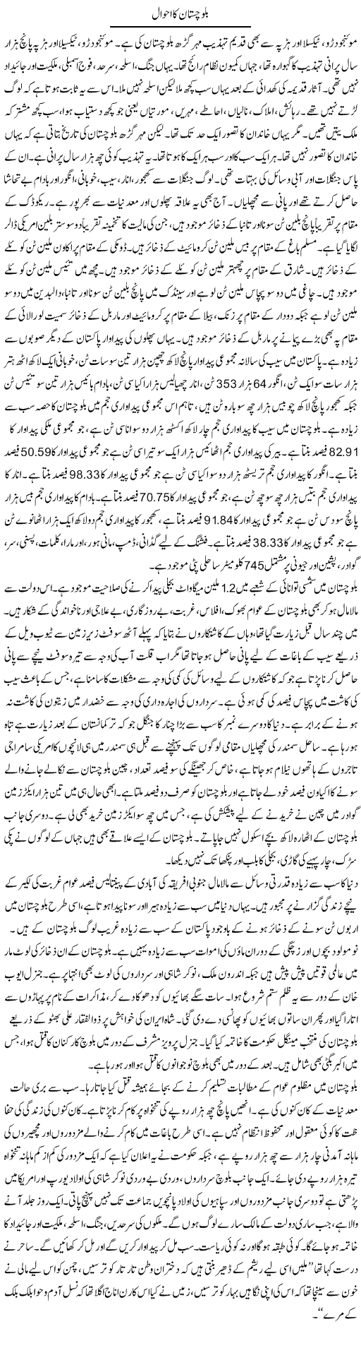 Balochistan ka ahwaal | Zubair Rehman | Daily Urdu Columns