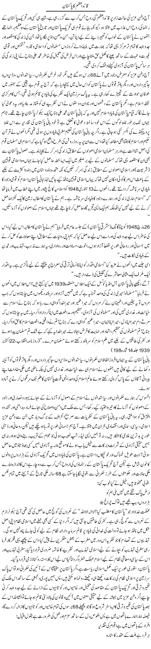 Quaid e Azam ka Pakistan | Dr. Muhammad Tayyab Khan Singhanvi | Daily Urdu Columns