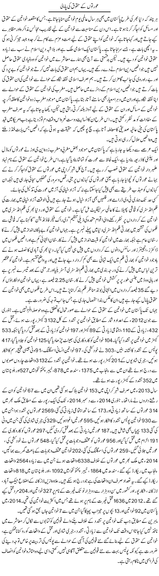 Aurton Ke Haqooq Ki Pamali | Shabbir Arman | Daily Urdu Columns