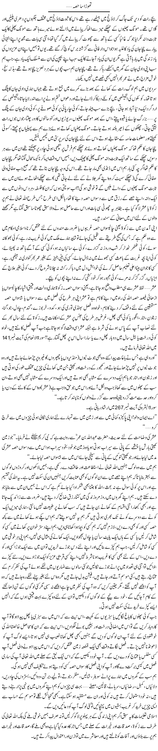 Thora Sa Hissa | Shereen Haider | Daily Urdu Columns