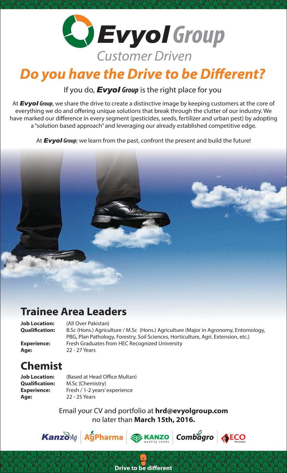 Evyol Group Jobs 2016 Trainee Area Leaders & Chemists