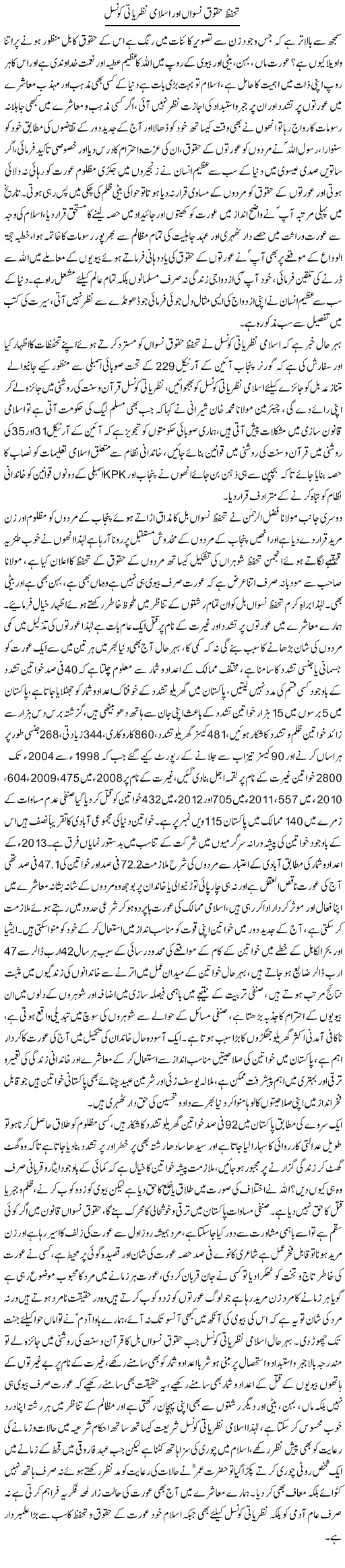 Tahaffuz Haqooq Niswan Aor Islami Nazriati Council | Dr. Muhammad Tayyab Khan Singhanvi | Daily Urdu Columns
