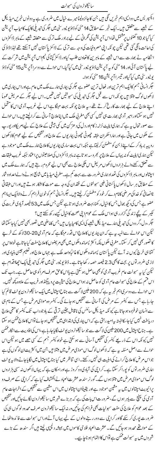 Cyclotron Ki Sahulat | Zahir Akhter Bedi | Daily Urdu Columns
