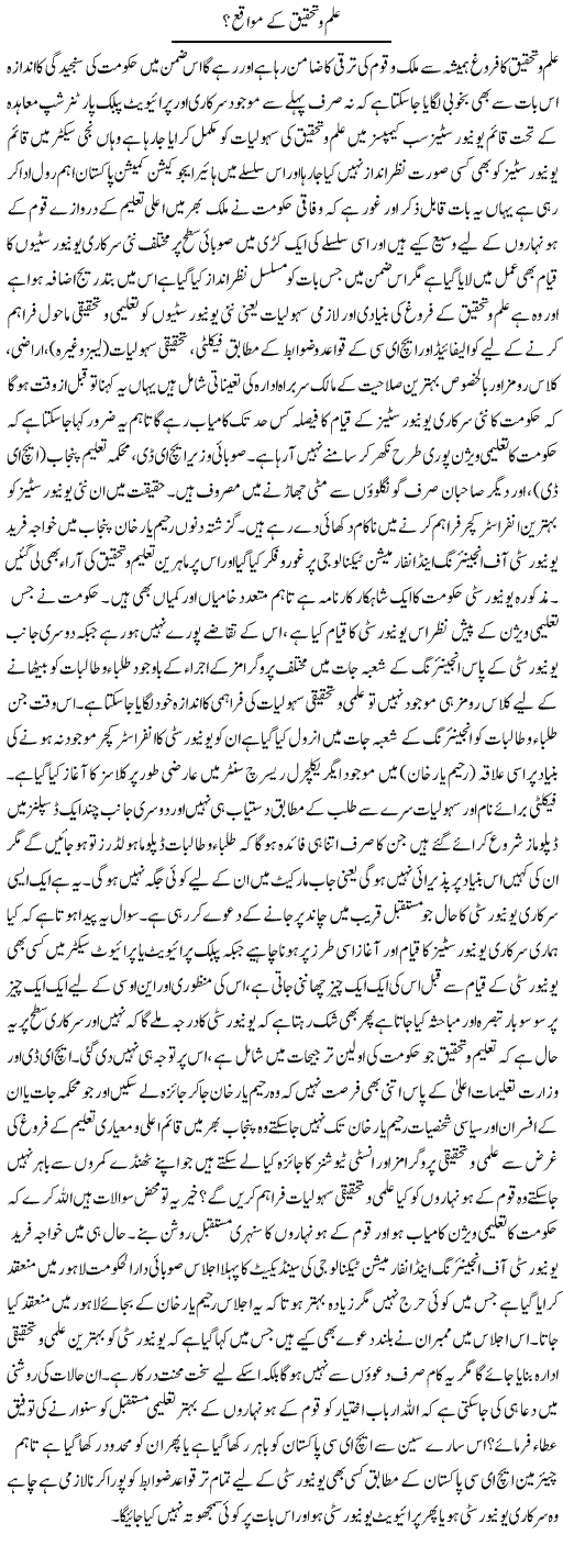 Ilm O Tehqeeq Ke Mawaqe? | Yousaf Abbasi | Daily Urdu Columns