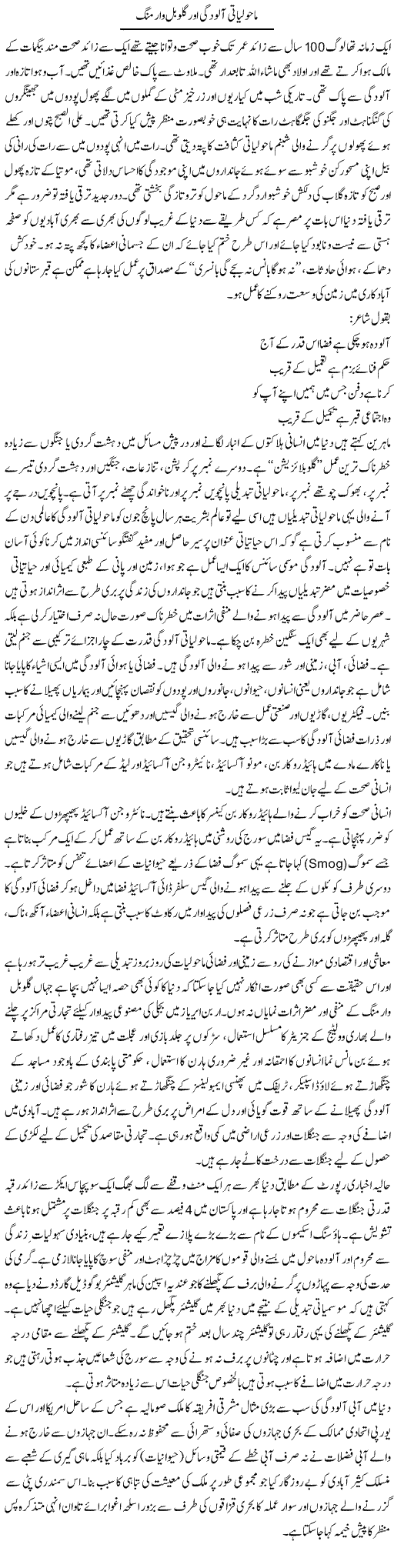 Maholiyati Aloodgi Aur Global Warming | Qamar Abbas Naqvi | Daily Urdu Columns