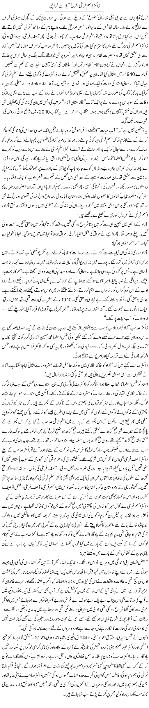 Dr. Aslam Farkhi: Farakh Abad Se Karachi | Zahida Hina | Daily Urdu Columns