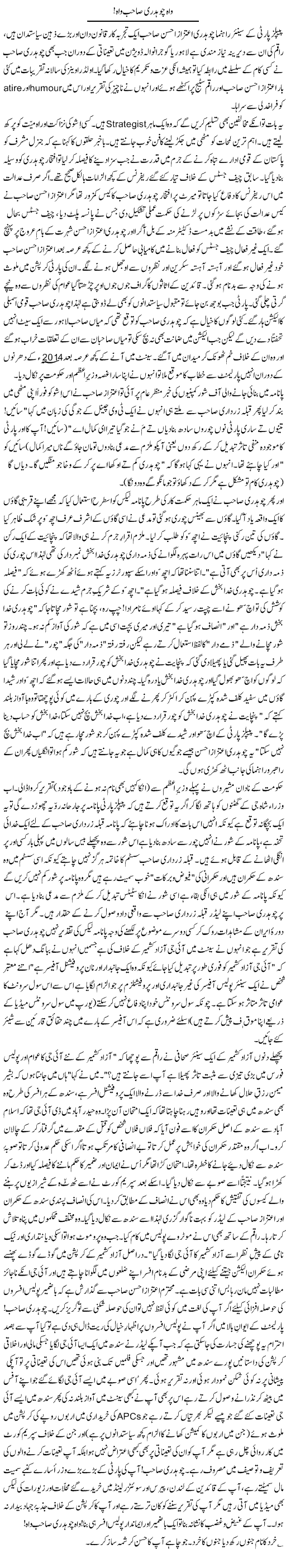 Wah Chodhary Sahib Wah! | Zulfiqar Ahmed Cheema | Daily Urdu Columns