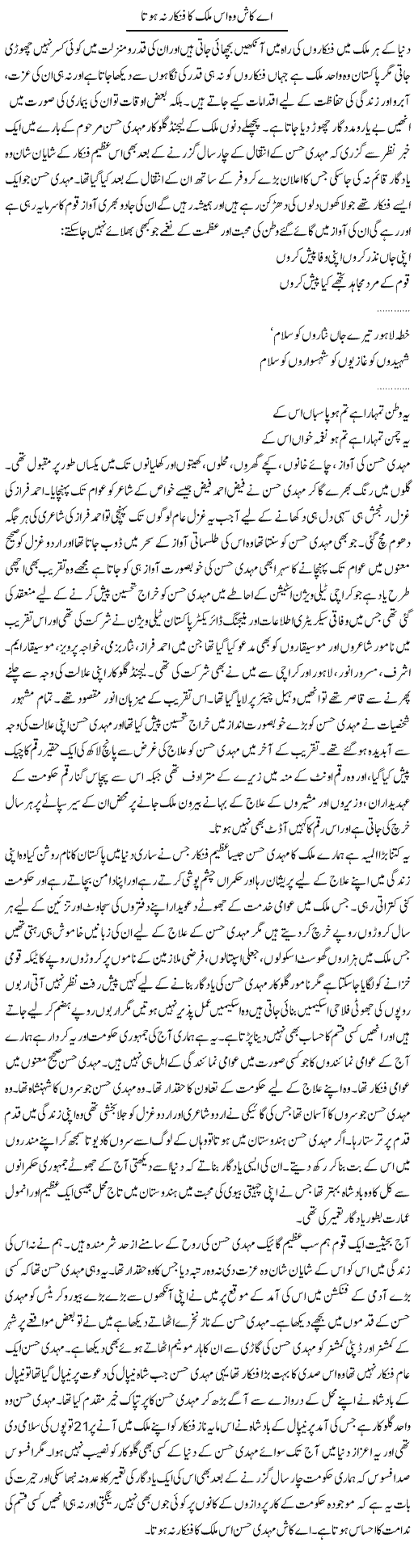 Ae Kash Wo Is Mulk Ka Fankar Na Hota | Younus Hamdam | Daily Urdu Columns