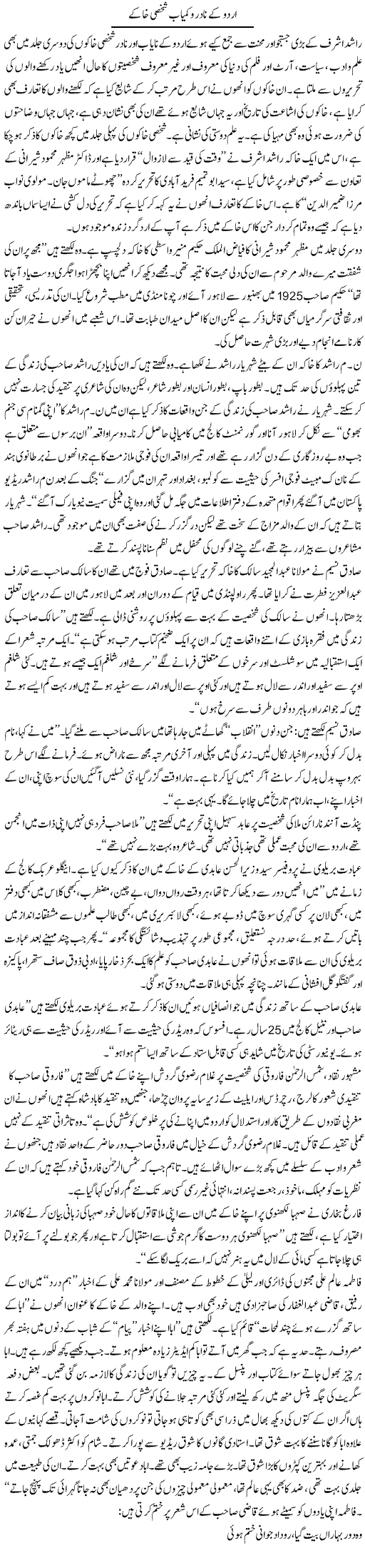 Urdu Ke Nadir O Kamyaab Shakhsi Khakay (1) | Rafi Ul Zaman Zubairi | Daily Urdu Columns