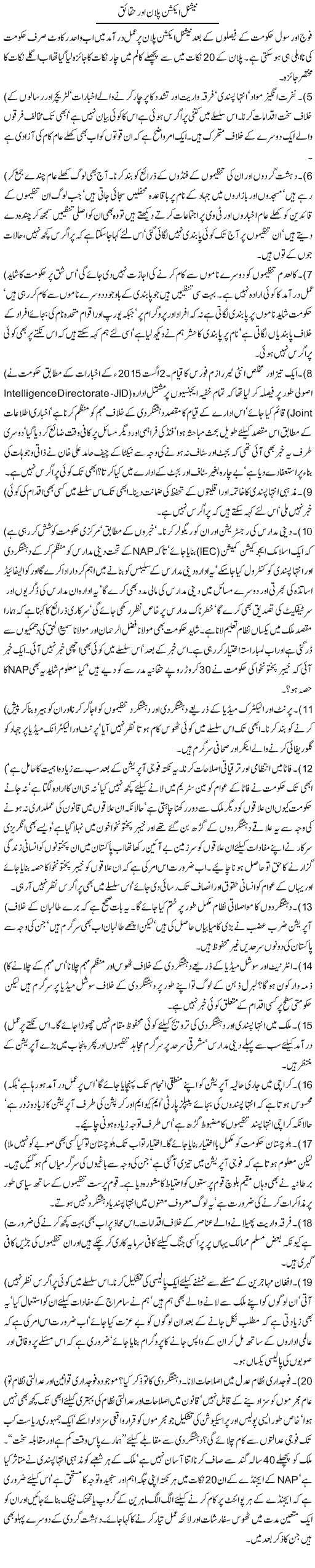 National Action Plan aor haqaiq | Jamil Marghuz | Daily Urdu Columns