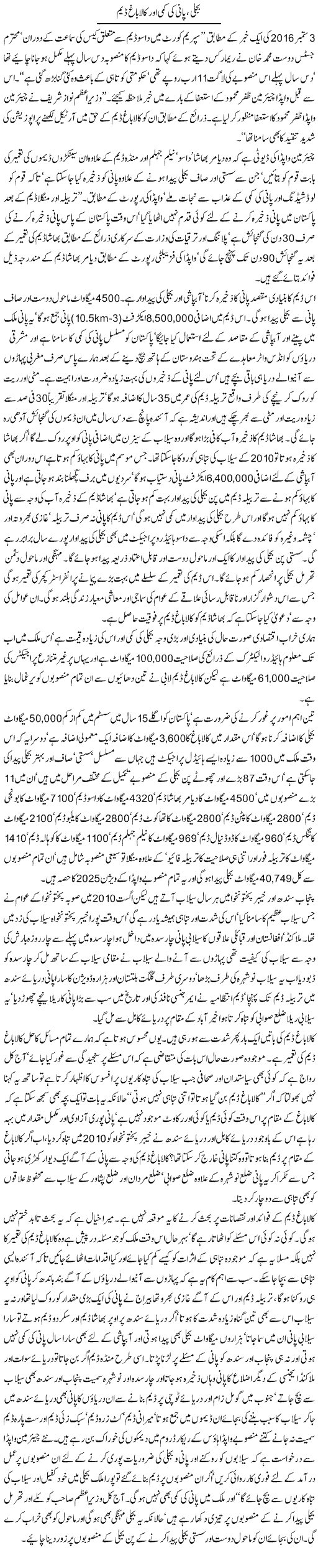 Bijli, Pani Ki Kami Aor Kala Bagh Dam | Jamil Marghuz | Daily Urdu Columns