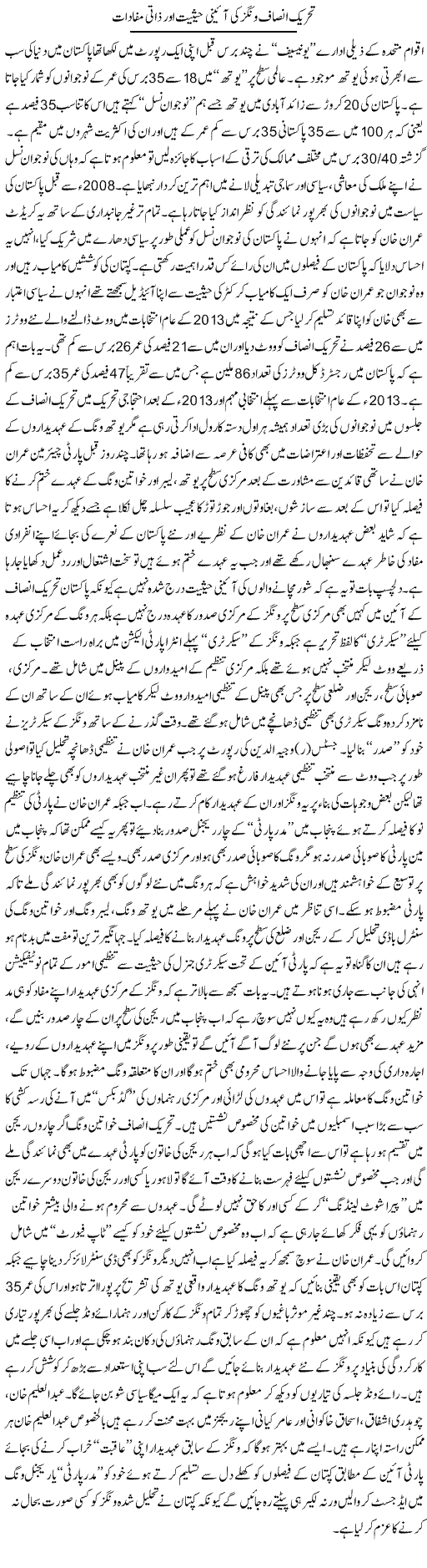 Tehreek Insaf Wings Ki Aaini Haisiat Aor Zati Mafadat | Rizwan Asif | Daily Urdu Columns