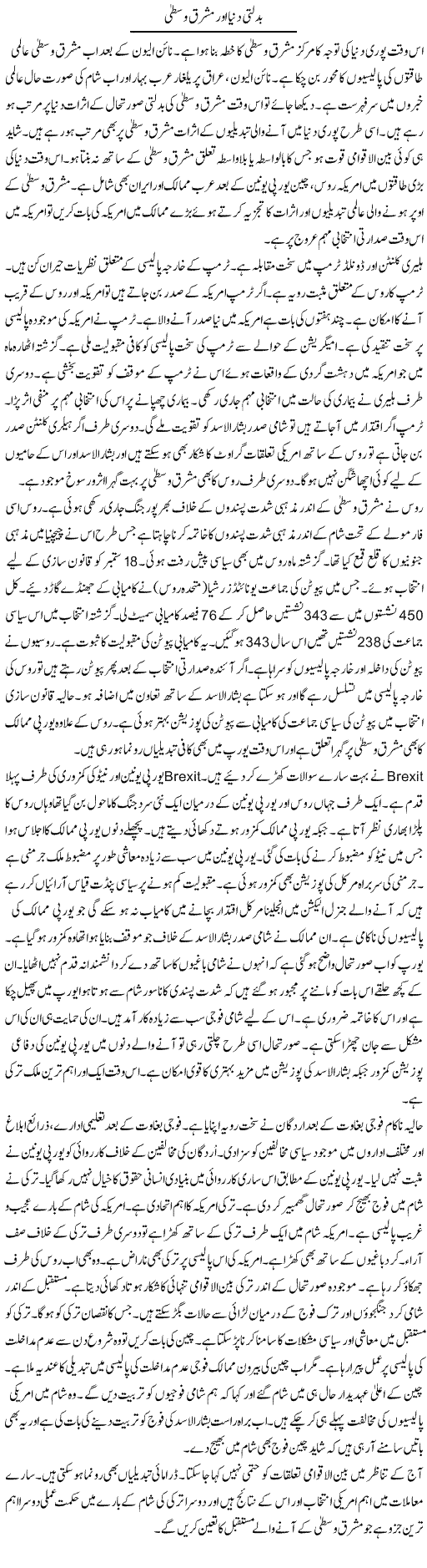 Badalti Dunya Aor Mashriq Wusta | Syed Zeeshan Haider | Daily Urdu Columns