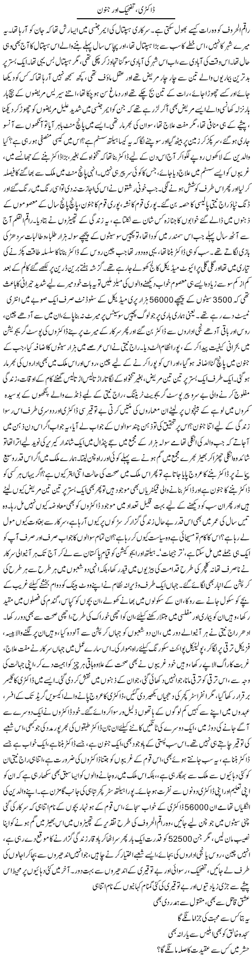 Doctori, Tazheek Aur Junoon | Dr. Afaan Qaiser | Daily Urdu Columns