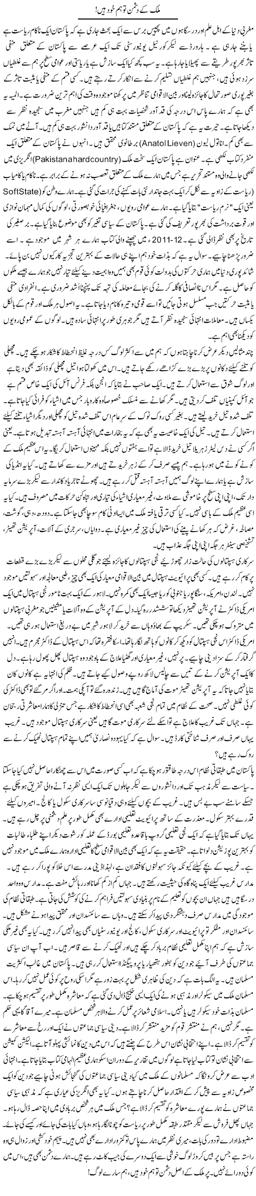 Mulk Ke Dushman To Hum Khud Hain! | Rao Manzar Hayat | Daily Urdu Columns