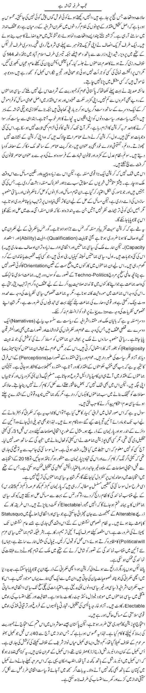 Ajab Tarfa Tamasha | Muqtada Mansoor | Daily Urdu Columns