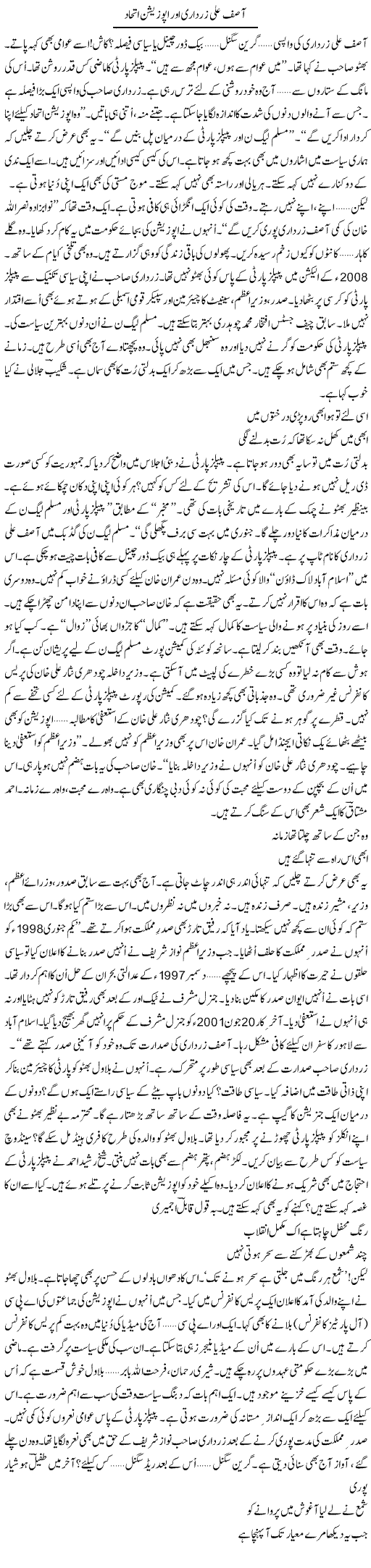 Asif Ali Zardari Aur Opposition Ittehad | Ejaz Hafeez Khan | Daily Urdu Columns
