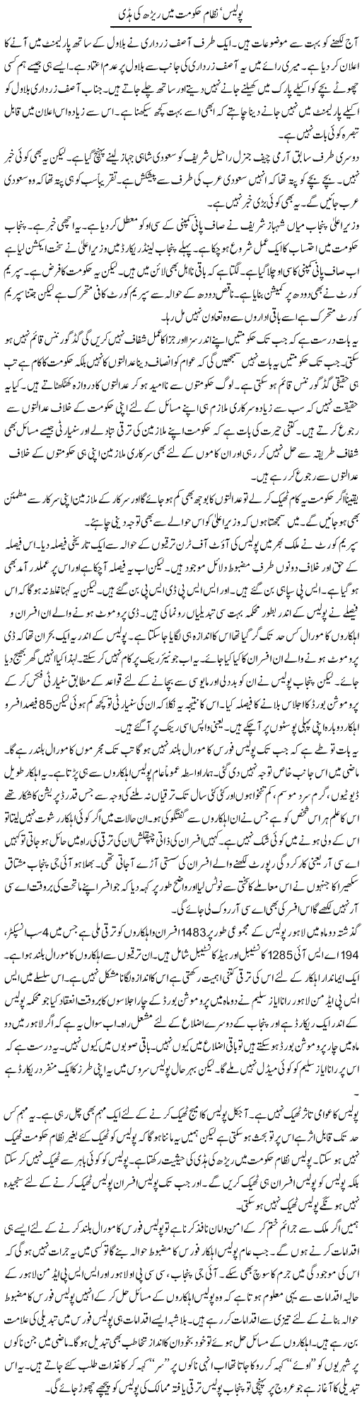 Police, Nizam Hakumat Mein Reerh Ki Haddi | Muzamal Suharwardy | Daily Urdu Columns