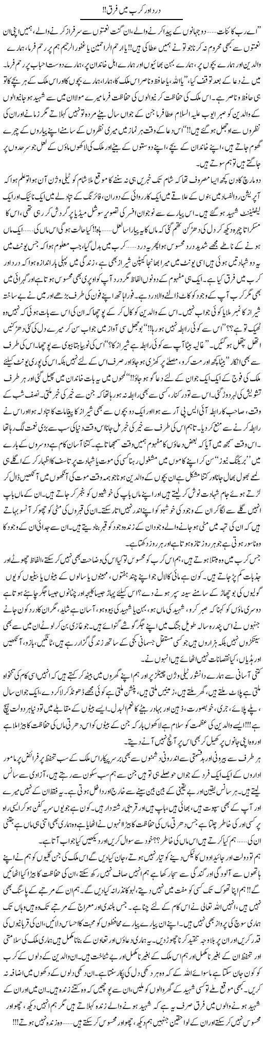 Dard Aor Karb Main Farq | Shereen Haider | Daily Urdu Columns
