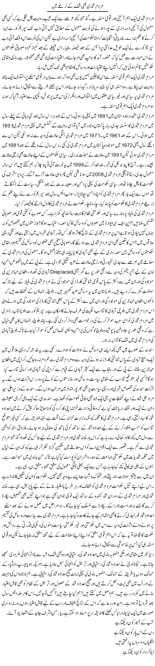 Mardum Shumari Bhi Shak Ke Narghay Mein | Khalid Mehmood Rasool | Daily Urdu Columns