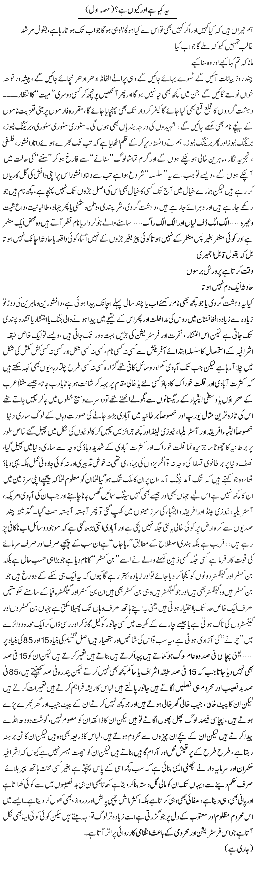 Yeh Kya Hai Aur Kyun Hai? (1) | Saad Ullah Jan Barq | Daily Urdu Columns