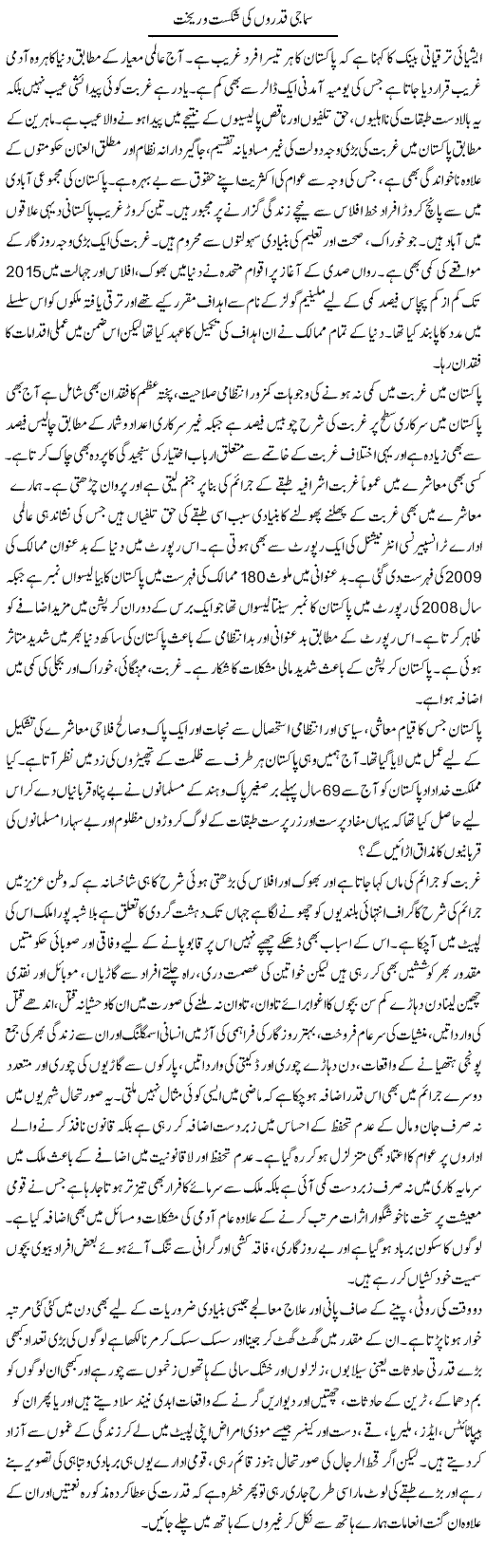 Samaji Qadron Ki Shikast O Reekht | Shaheen Rehman | Daily Urdu Columns