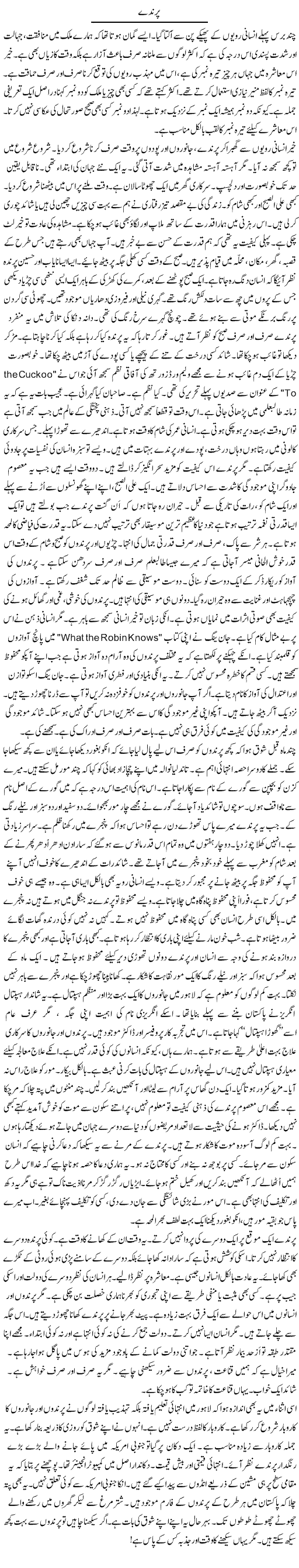 Parinday | Rao Manzar Hayat | Daily Urdu Columns