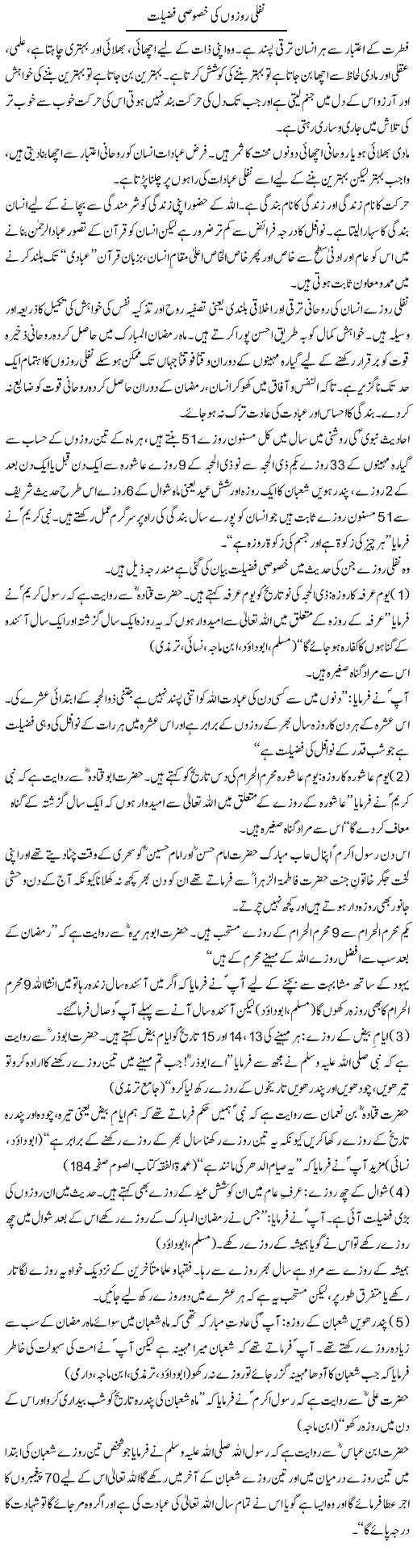 Nafli Rozon Ki Khusoosi Fazeelat | Dr. Muhammad Tayyab Khan Singhanvi | Daily Urdu Columns