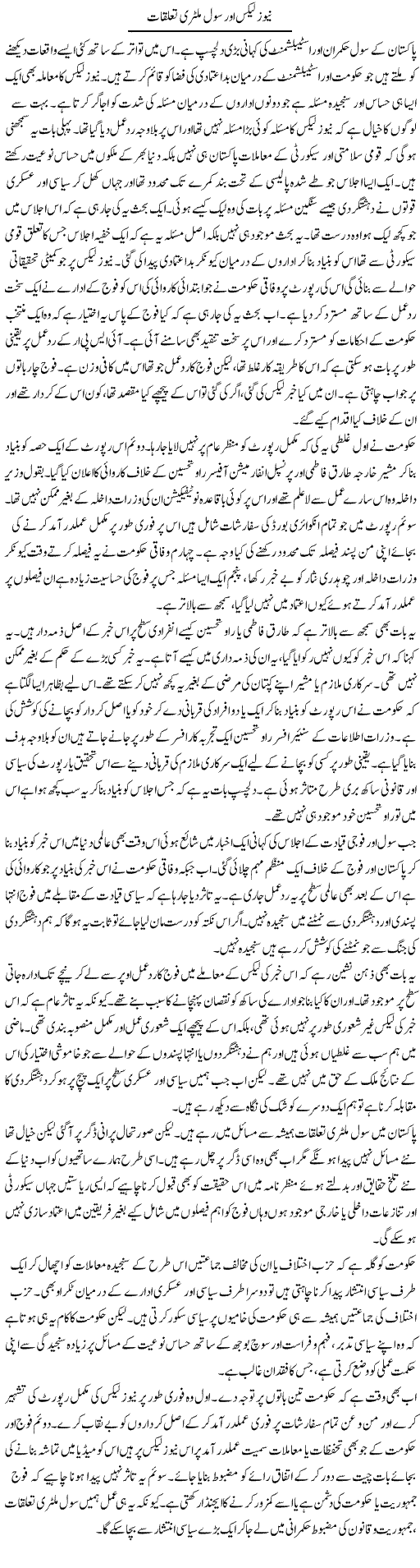 News Leaks Aur Civil Military Taluqaat | Salman Abid | Daily Urdu Columns
