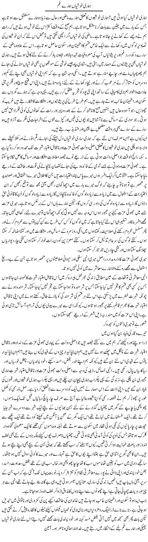 Hamari Khushiyan Hamare Gham | Musa Raza Afandi | Daily Urdu Columns