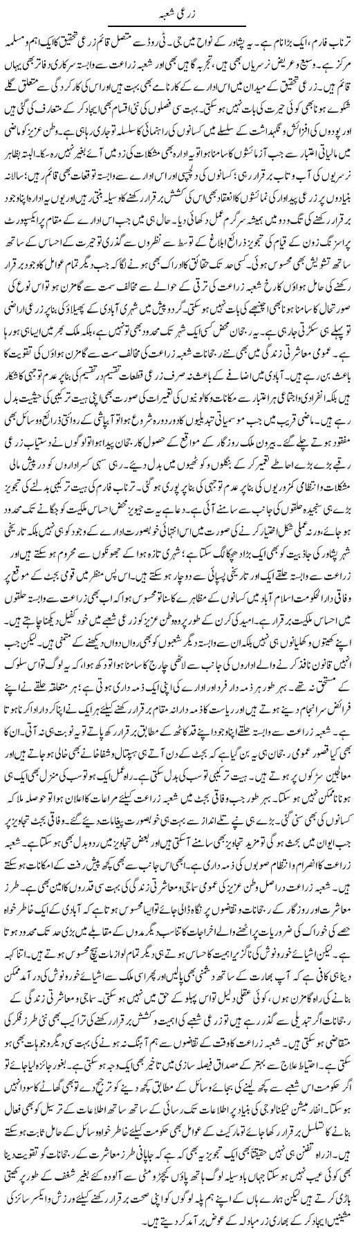 Zarai Shoba | Muhammad Haroon | Daily Urdu Columns