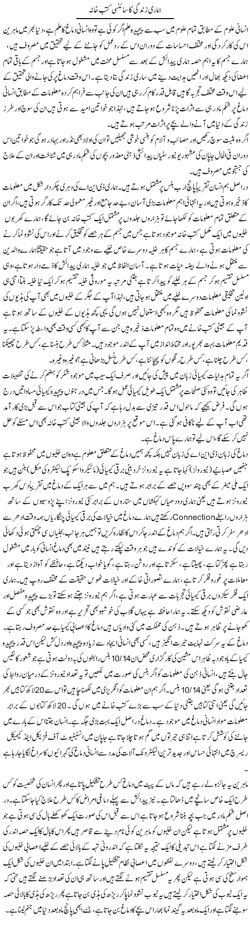 Hamari Zindagi Ka Scienci Kutub Khana | Dr. Muhammad Tayyab Khan Singhanvi | Daily Urdu Columns