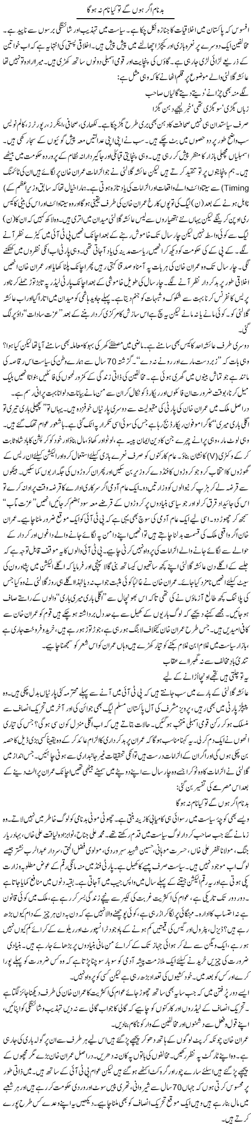 Badnaam Agar Hon Ge To Kya Naam Na Hoga | Raees Fatima | Daily Urdu Columns