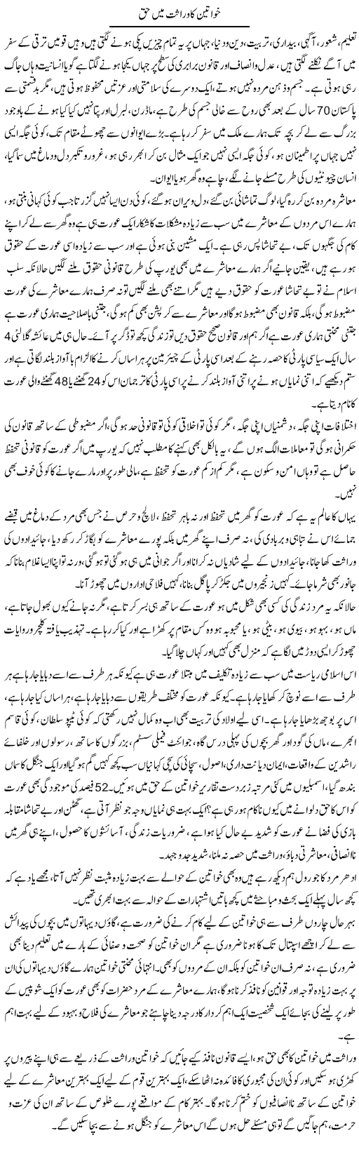 Khawateen Ka Wirasat Mein Haq | Farah Naz | Daily Urdu Columns