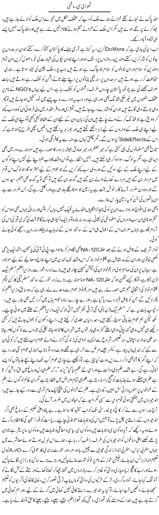Thori Si Roshni | Farah Naz | Daily Urdu Columns
