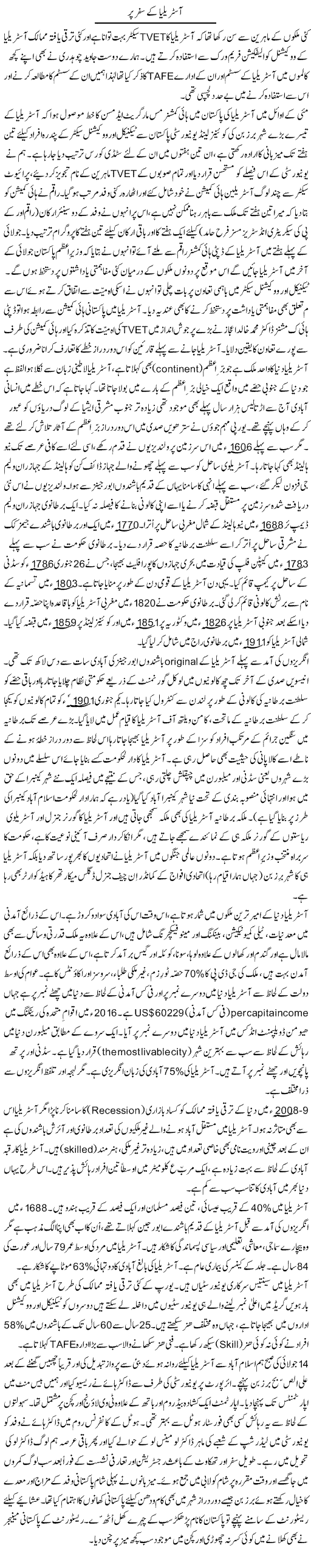 Australia Ke Safar Par | Zulfiqar Ahmed Cheema | Daily Urdu Columns