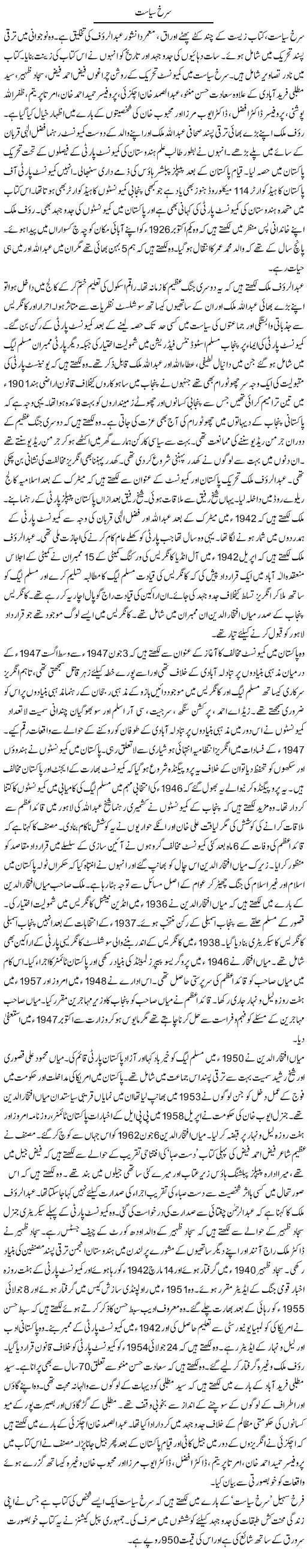 Surkh Siyasat | Tausif Ahmad Khan | Daily Urdu Columns