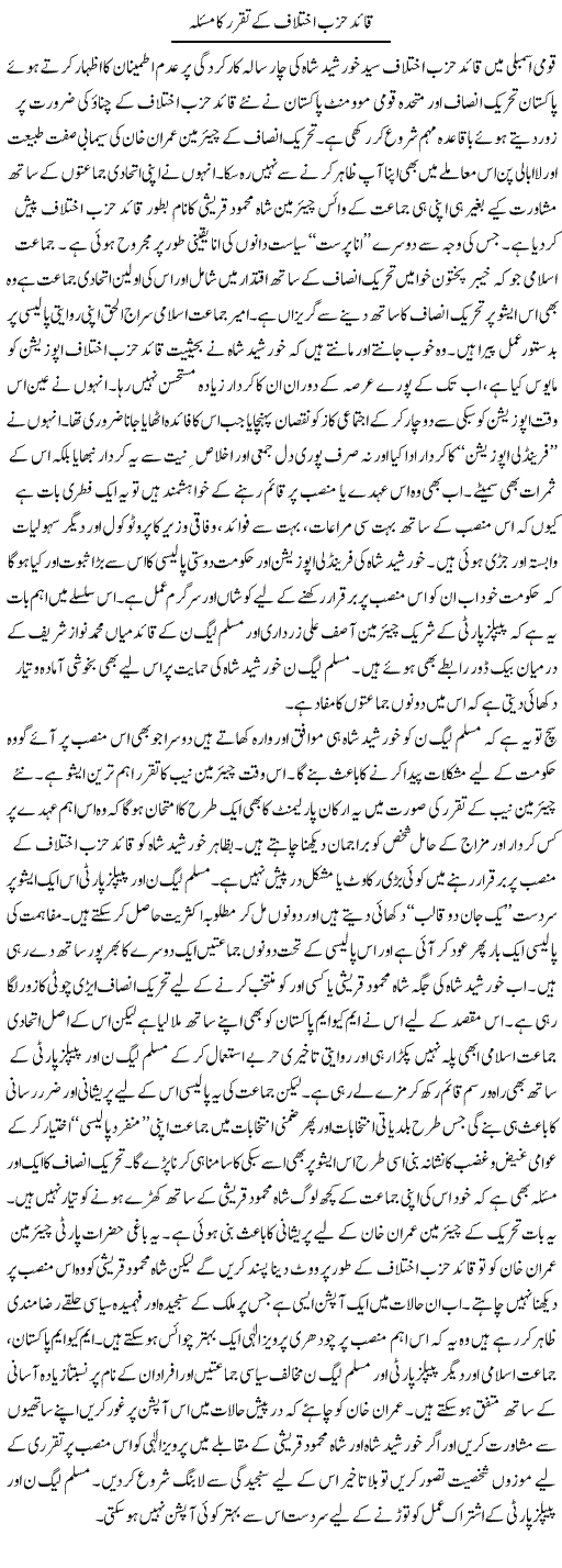 Quaid Hizb e Ikhtilaf Ke Taqarrur Ka Masla | Shehbaz Anwar Khan | Daily Urdu Columns