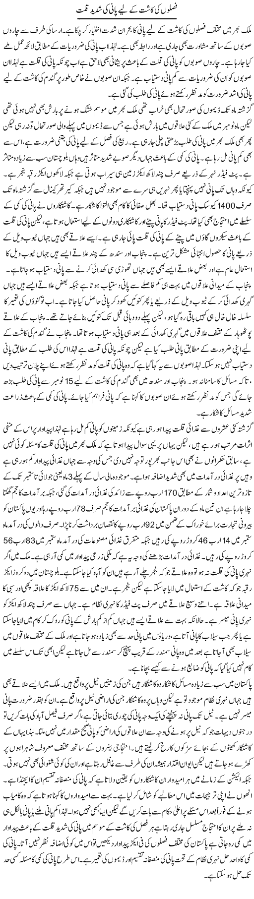 Faslon Ki Kasht Ke Liye Pani Ki Shadeed Qillat | M.I Khalil | Daily Urdu Columns