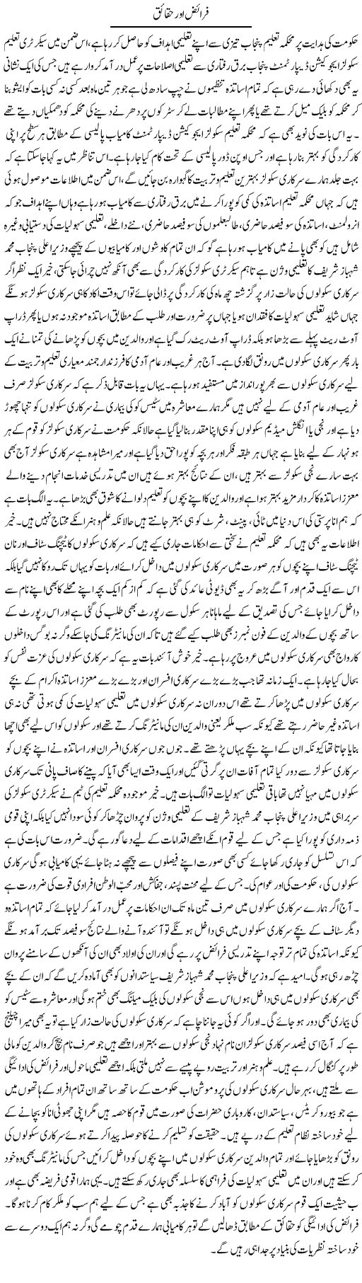 Faraiz Aur Haqaiq | Yousaf Abbasi | Daily Urdu Columns