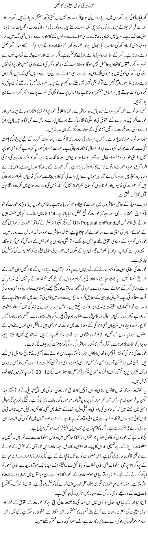 Aurat Ki Samaji Hesiyat Ka Tayun | Shabnam Gull | Daily Urdu Columns