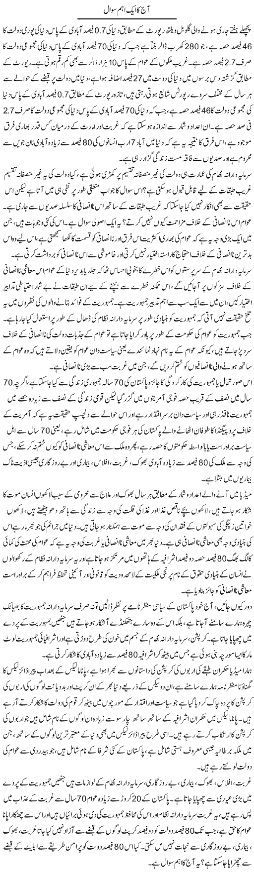 Aaj Ka Aik Aham Sawal | Zahir Akhter Bedi | Daily Urdu Columns