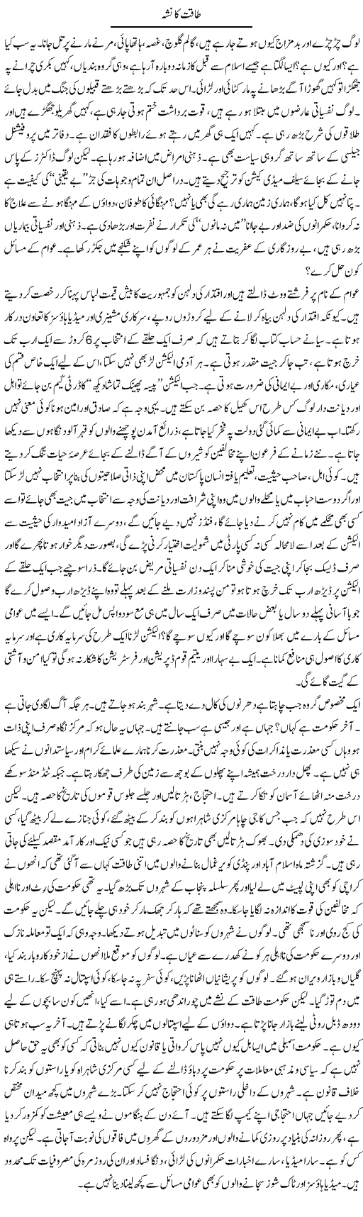 Taqat Ka Nasha | Raees Fatima | Daily Urdu Columns