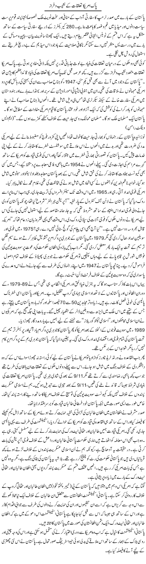 Pak America Taluqat Ke Nasheb O Frazz | Babar Ayaz | Daily Urdu Columns