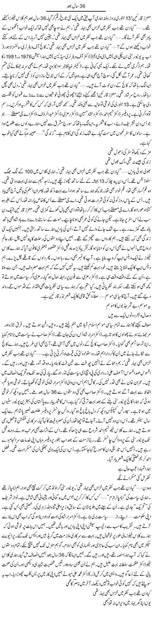 36 Saal Baad | Ejaz Hafeez Khan | Daily Urdu Columns