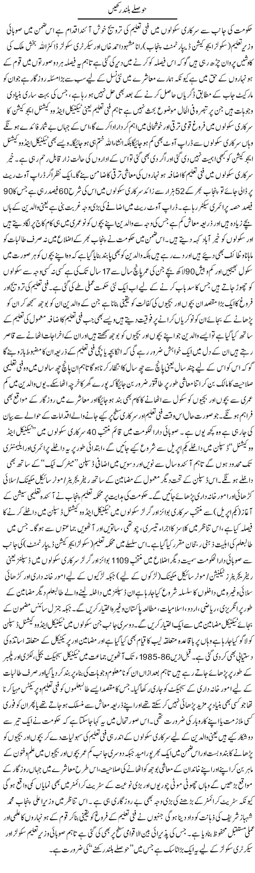 Hauslay Buland Rakhen | Yousaf Abbasi | Daily Urdu Columns