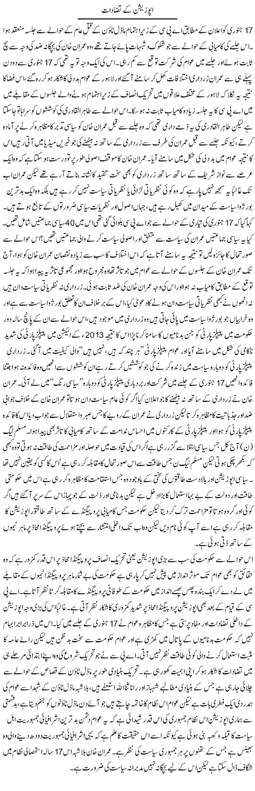 Opposition Ke Tazadat (2) | Zahir Akhter Bedi | Daily Urdu Columns