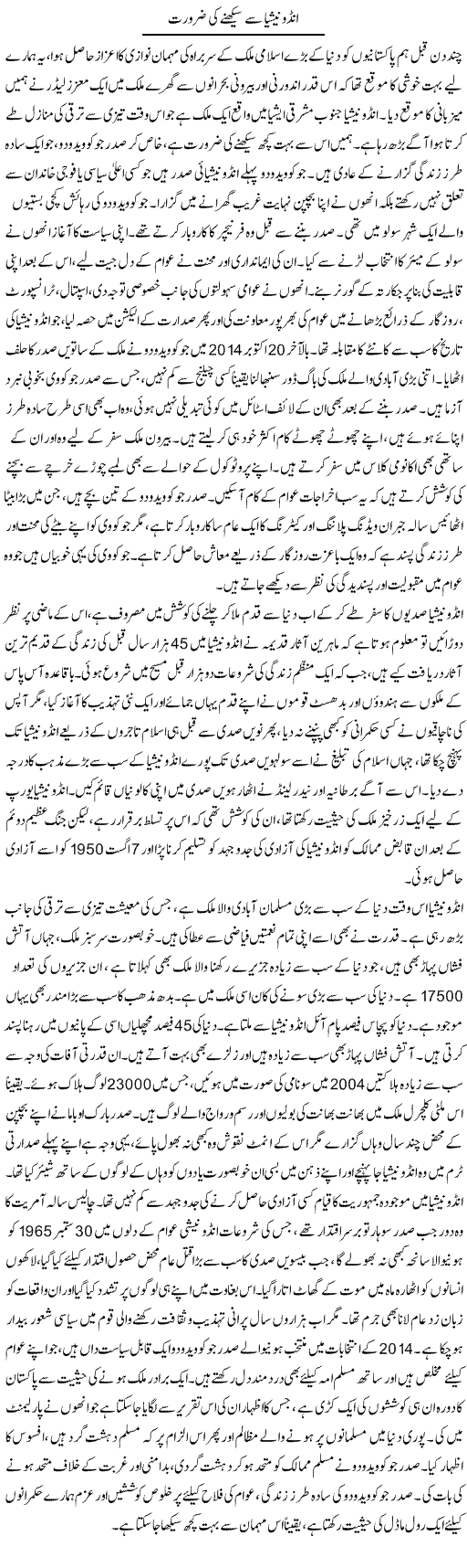 Indonesia Se Sikhne Ki Zaroorat | Aini Niazi | Daily Urdu Columns