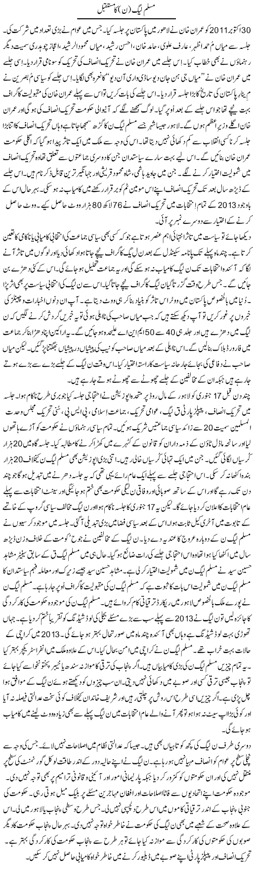 Muslim League (N) Ka Mustaqbil | Syed Zeeshan Haider | Daily Urdu Columns