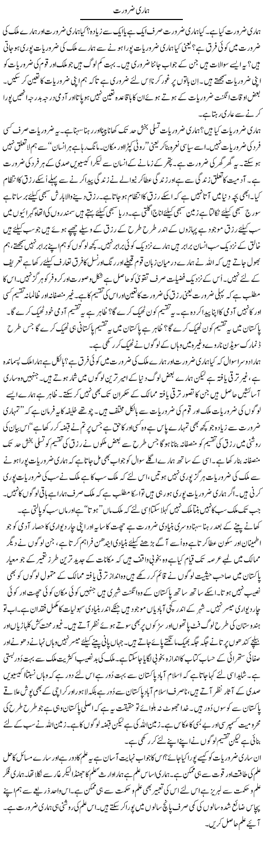Hamari Zaroorat | Musa Raza Afandi | Daily Urdu Columns